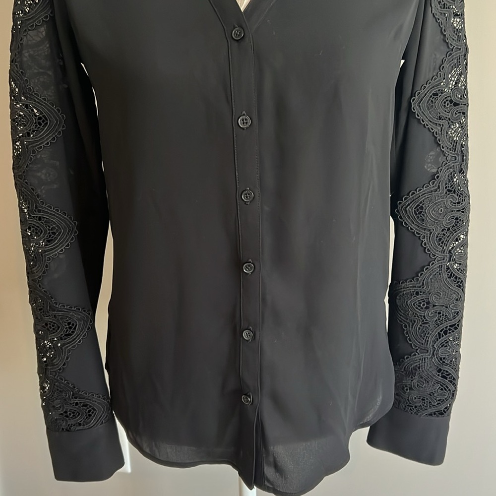 Express black lace sleeve button down shirt - Picture 3 of 8